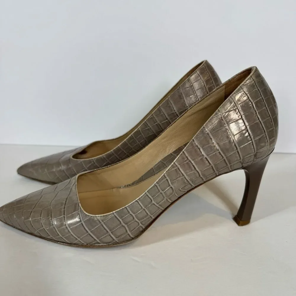 M.M. Lafleur The Ginger Pump Embossed Croc Rosy Taupe Career Classic Size 37 1/2